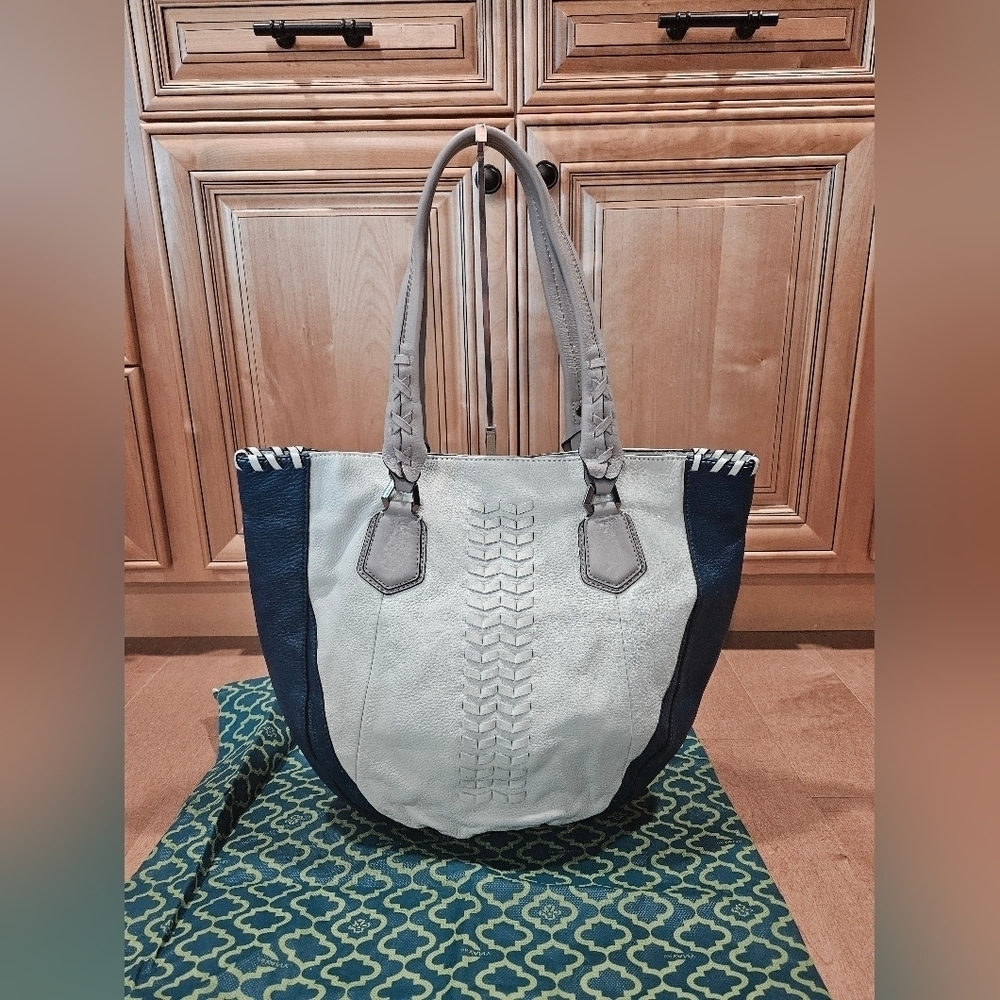 orYANY New Lyssie Braided Leather Tote Shopper Shoulder Handbag BLUE Navy NWOT